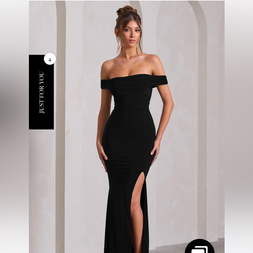LAW OF ATTRACTION
BLACK BARDOT DRAPED SPLIT MAXI DRESS size us 2